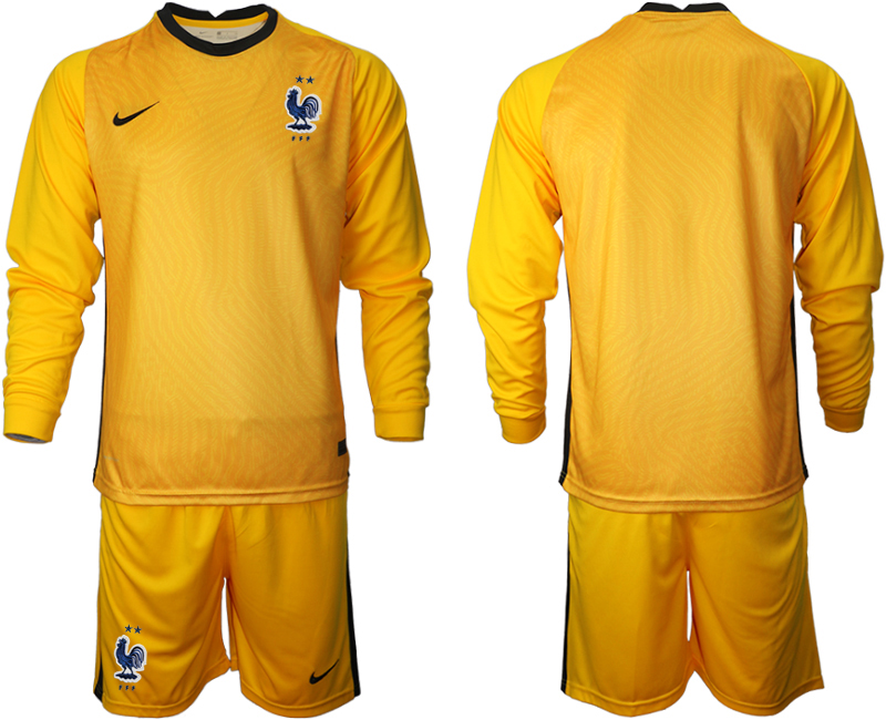 Men 2021 France yellow goalkeeper long sleeve soccer jerseys